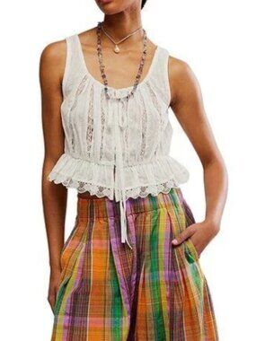 Free People Alana Lace Tank Sleeveless Buttondown Cropped Top